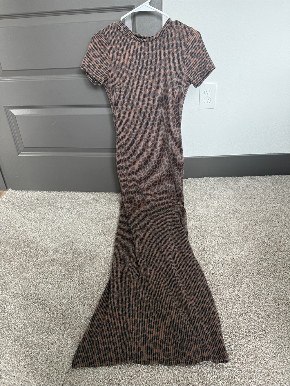 Fashion Nova Brown and Black Leopard Ribbed Maxi Dress